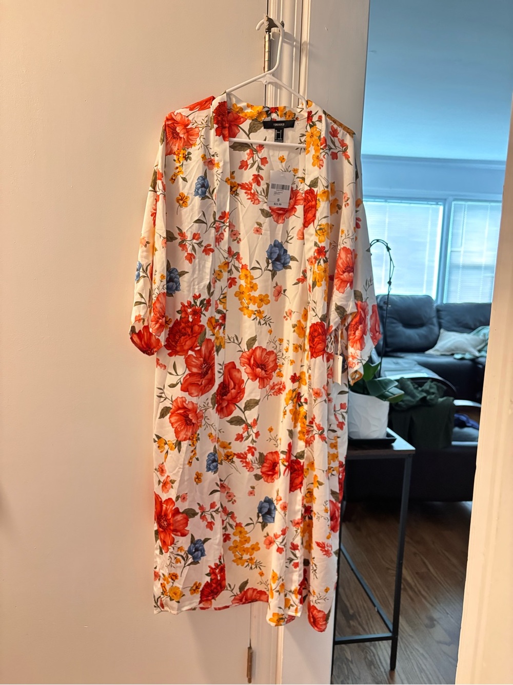 Forever 21 White Tunic with Red, Yellow & Blue Floral Print